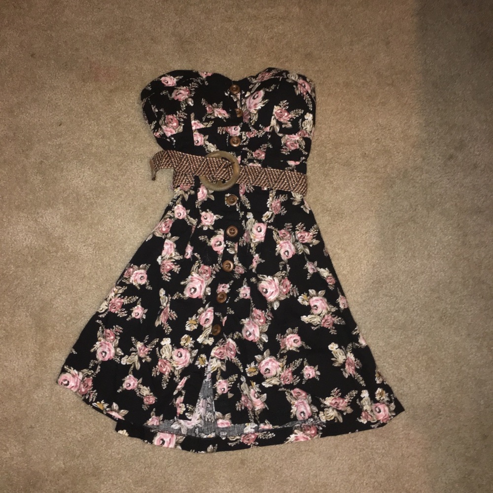 Mind Code Strapless Floral Dress